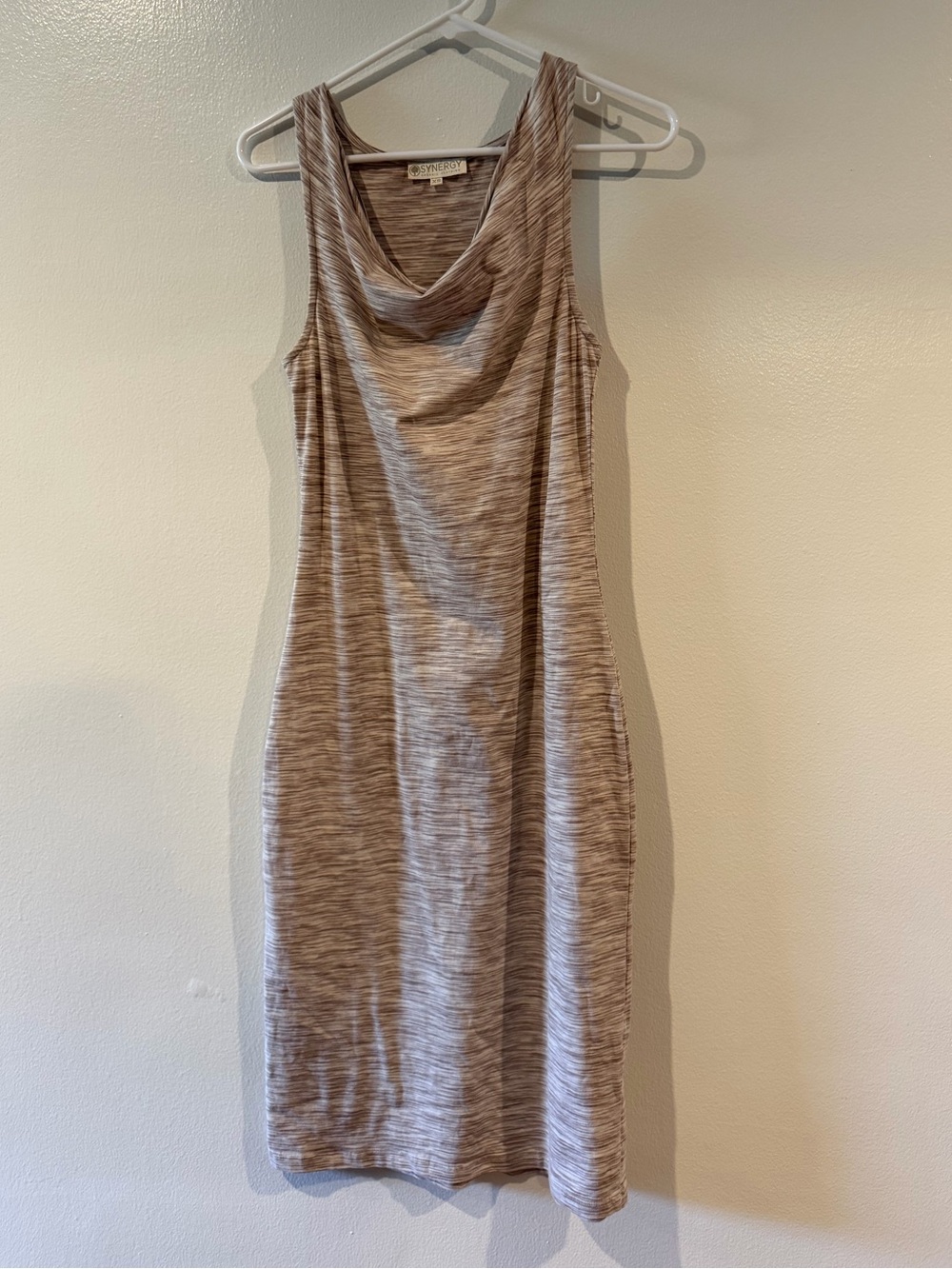 Synergy Organic Clothing Sleeveless Cowl Midi Dress in Heather Taupe